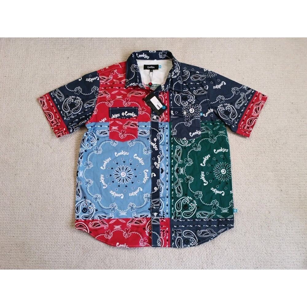 NWT Cookies Bandana AOP Button Up Shirt Mens Large Multicolor